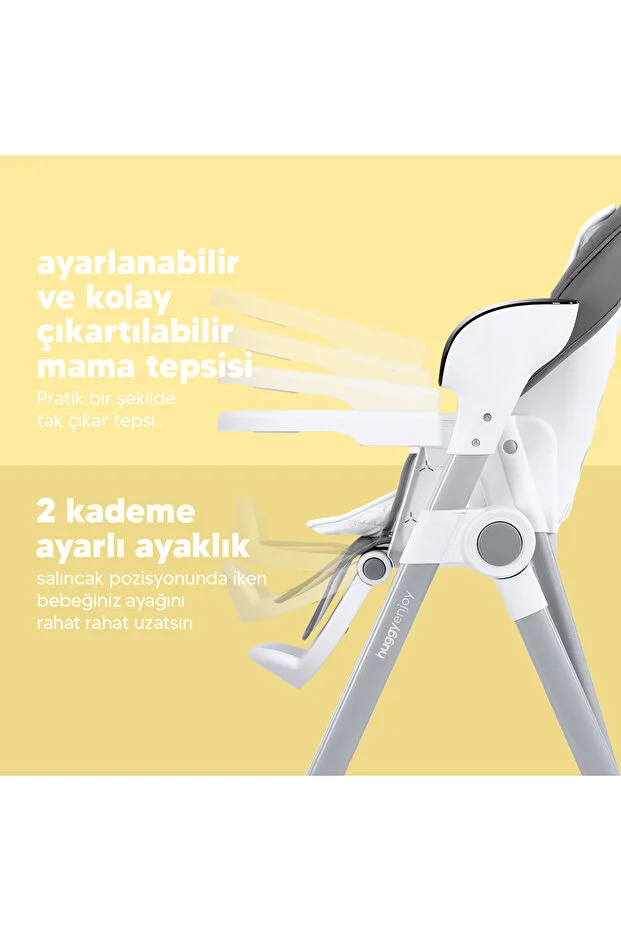 Enjoy Elektrikli 2'si 1 arada Mama Sandalyesi & Bebek Salıncağı | Katlanabilir, Kumandalı Gri